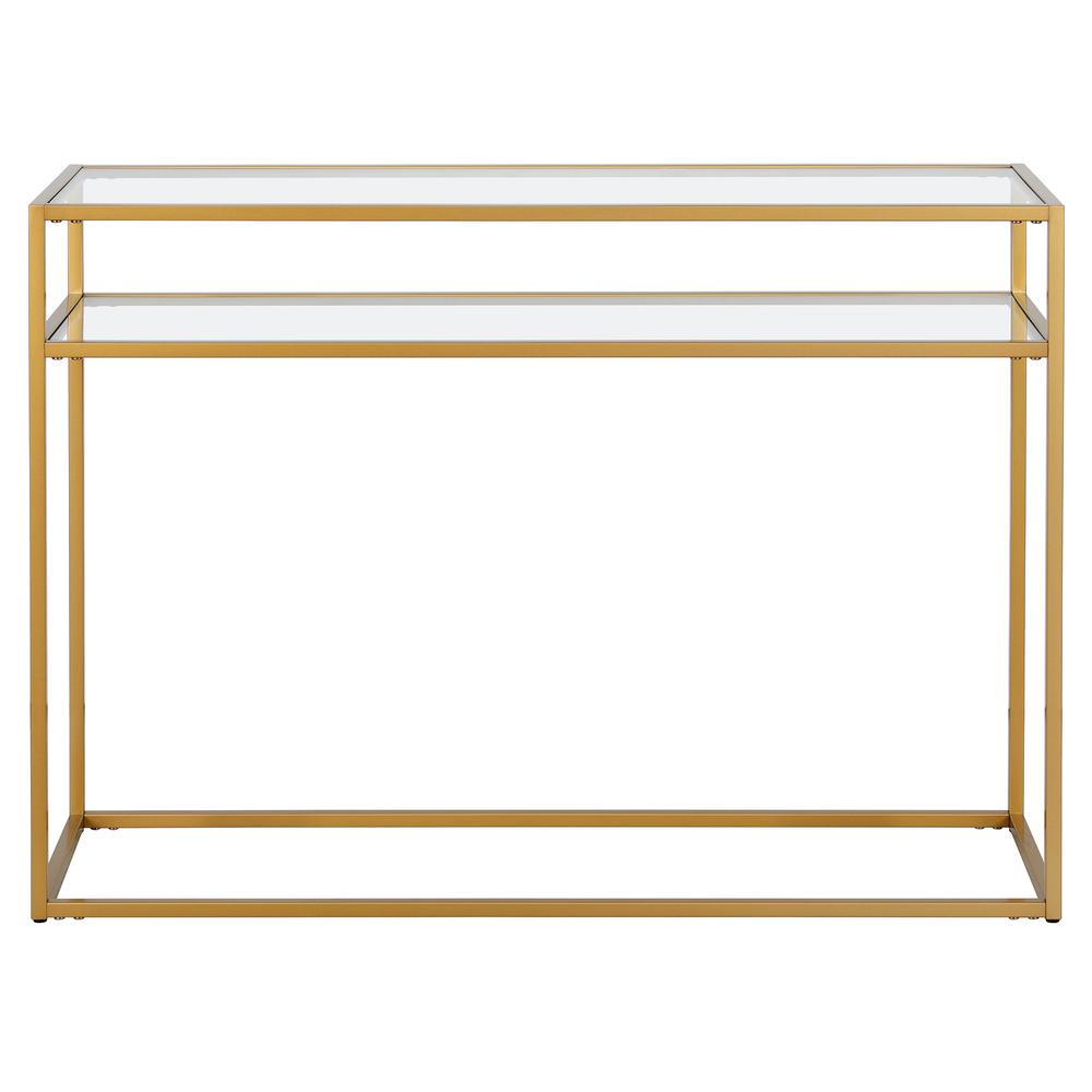 Addison 42'' Wide Rectangular Console Table with Glass Shelf in Brass. Picture 3