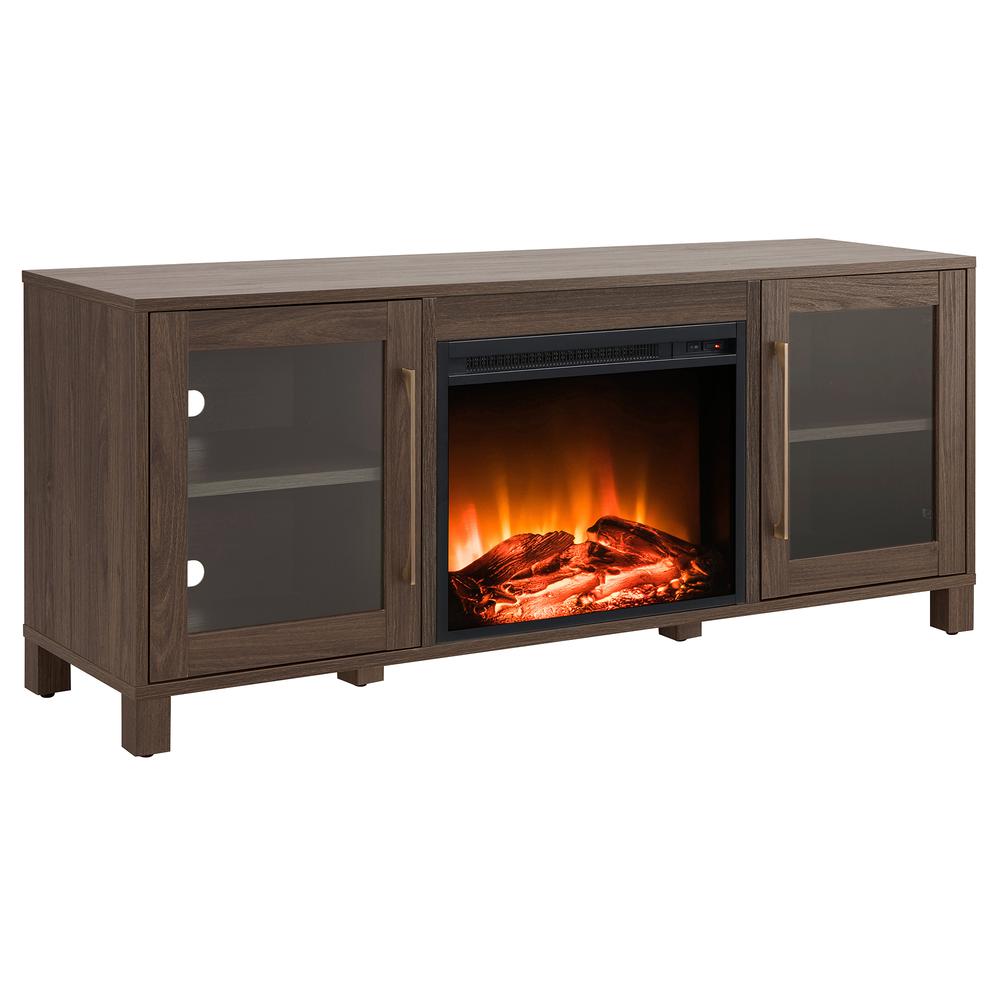 Quincy Rectangular TV Stand with Crystal Fireplace for TV's up to 65" in Alder Brown. Picture 1