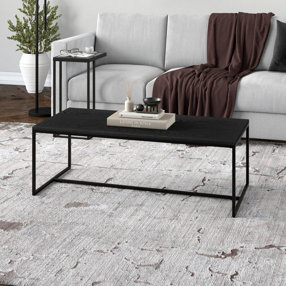Boone 47.25" Wide Rectangular Coffee Table in Black Grain. Picture 2