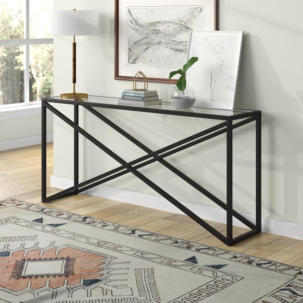 Calix 64'' Wide Rectangular Console Table in Blackened Bronze. Picture 2