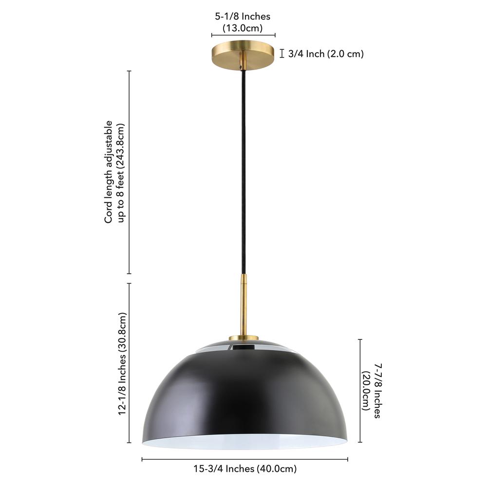 Jordyn 16" Wide Pendant with Metal Shade in Matte Black/Brushed Brass. Picture 5