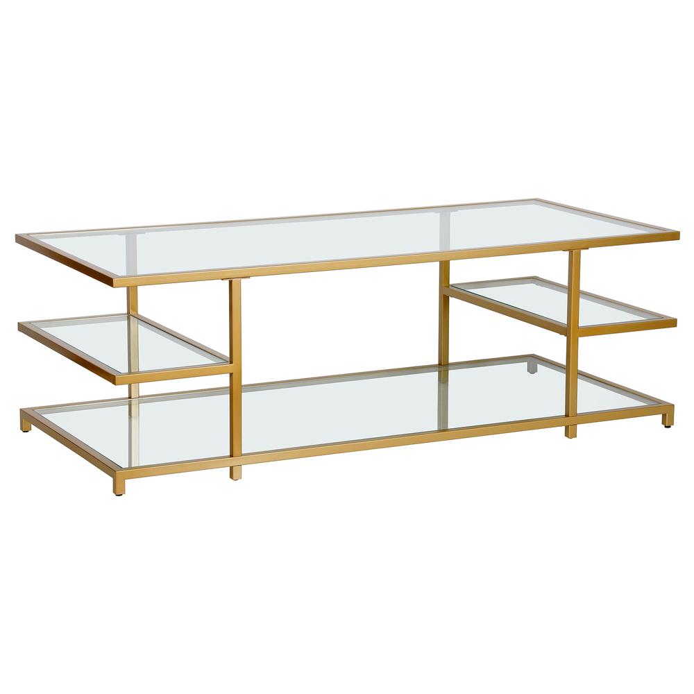 Greenwich 54'' Wide Rectangular Coffee Table in Brass. Picture 1