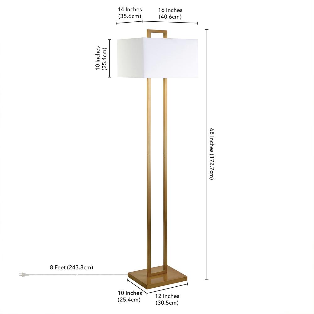 Adair 68" Tall Floor Lamp with Fabric Shade in Brass/White. Picture 5