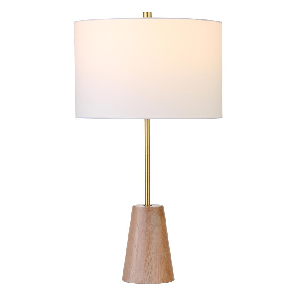 Killian 25.5" Limed Oak Table Lamp with Fabric Shade in Brushed Brass. Picture 3