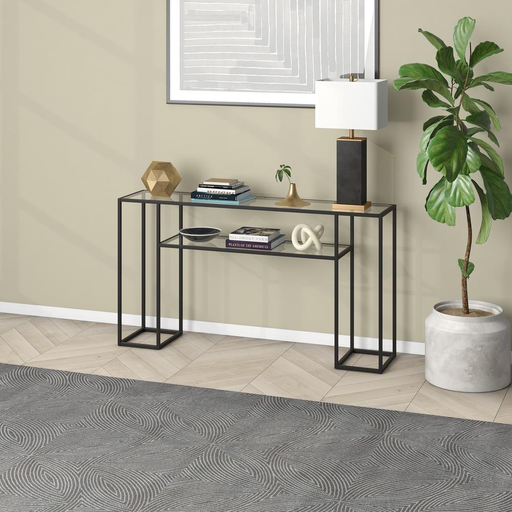 Marilyn 55" Wide Rectangular Console Table in Blackened Bronze. Picture 4