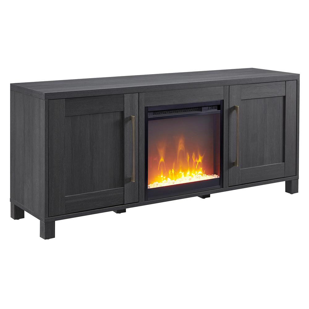 Chabot Rectangular TV Stand with Crystal Fireplace for TV's up to 65" in Charcoal Gray. Picture 1