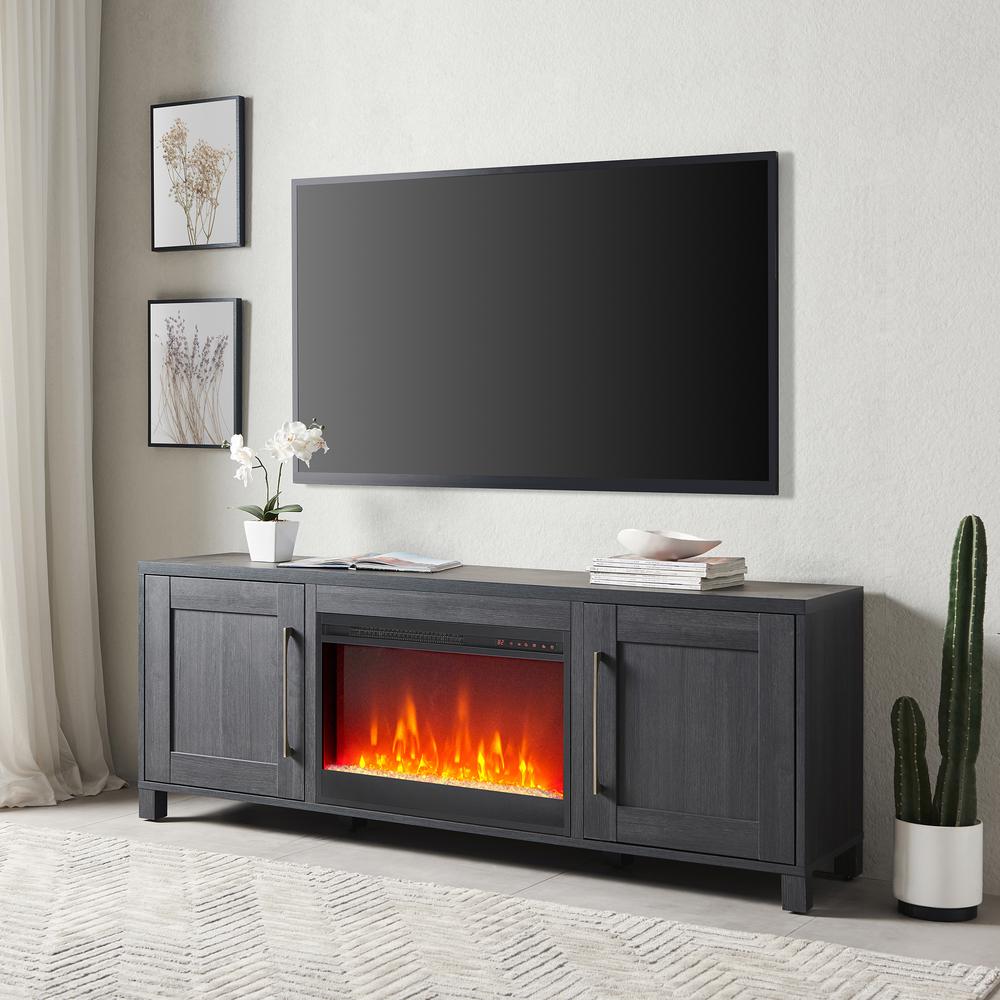 Chabot Rectangular TV Stand with 26" Crystal Fireplace for TV's up to 80" in Charcoal Gray. Picture 2