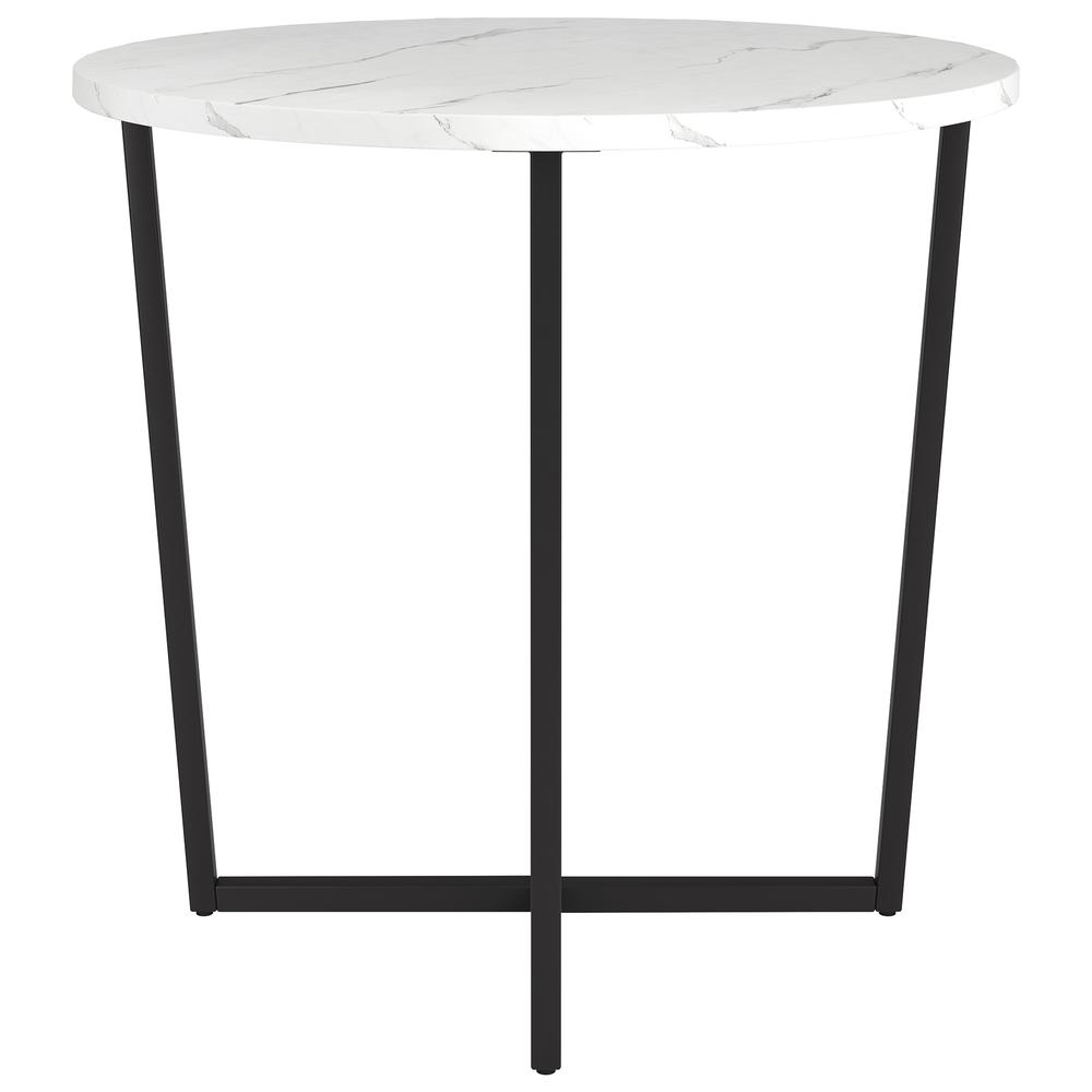 Pivetta 22" Wide Round Side Table with Faux Marble Top in Blackened Bronze. Picture 3