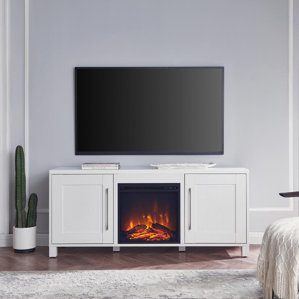 Chabot Rectangular TV Stand with Log Fireplace for TV's up to 65" in White. Picture 4