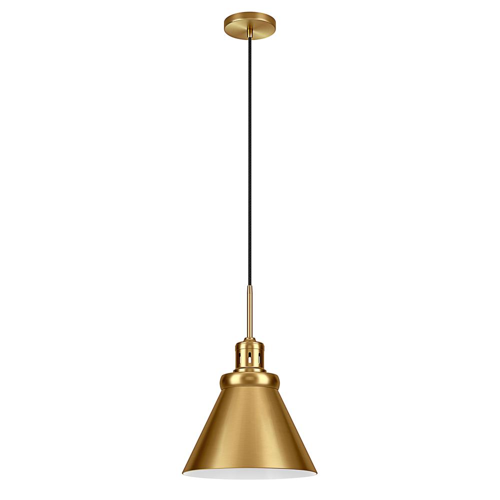 Zeno 12" Wide Pendant with Metal Shade in Brushed Brass/Brushed Brass. Picture 1