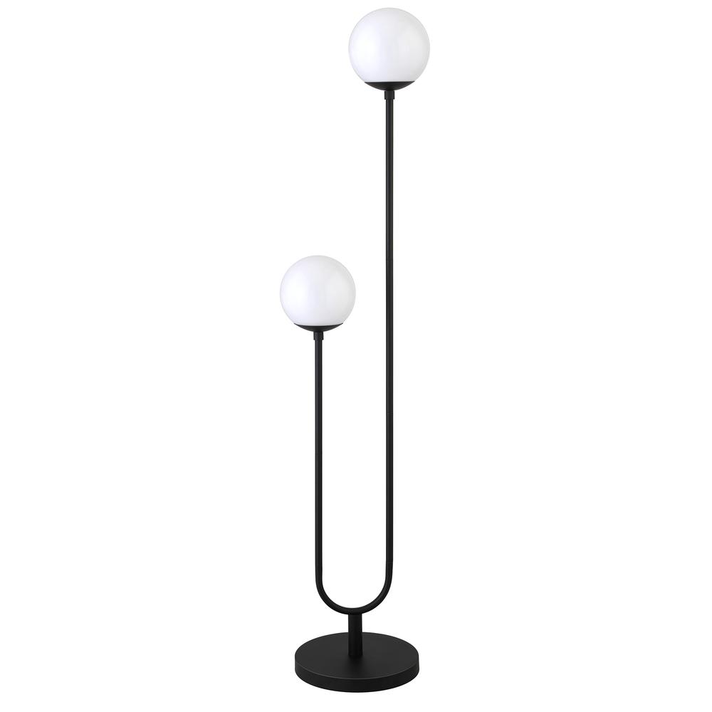 Dufrene 2-Light Floor Lamp with Glass Shades in Blackened Bronze/White Milk. Picture 1