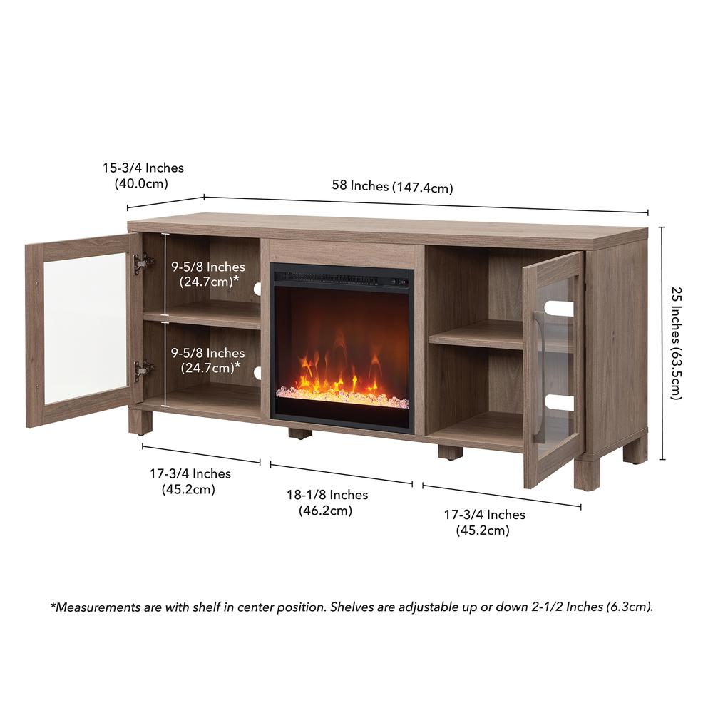 Quincy Rectangular TV Stand with Crystal Fireplace for TV's up to 65" in Antiqued Gray Oak. Picture 5