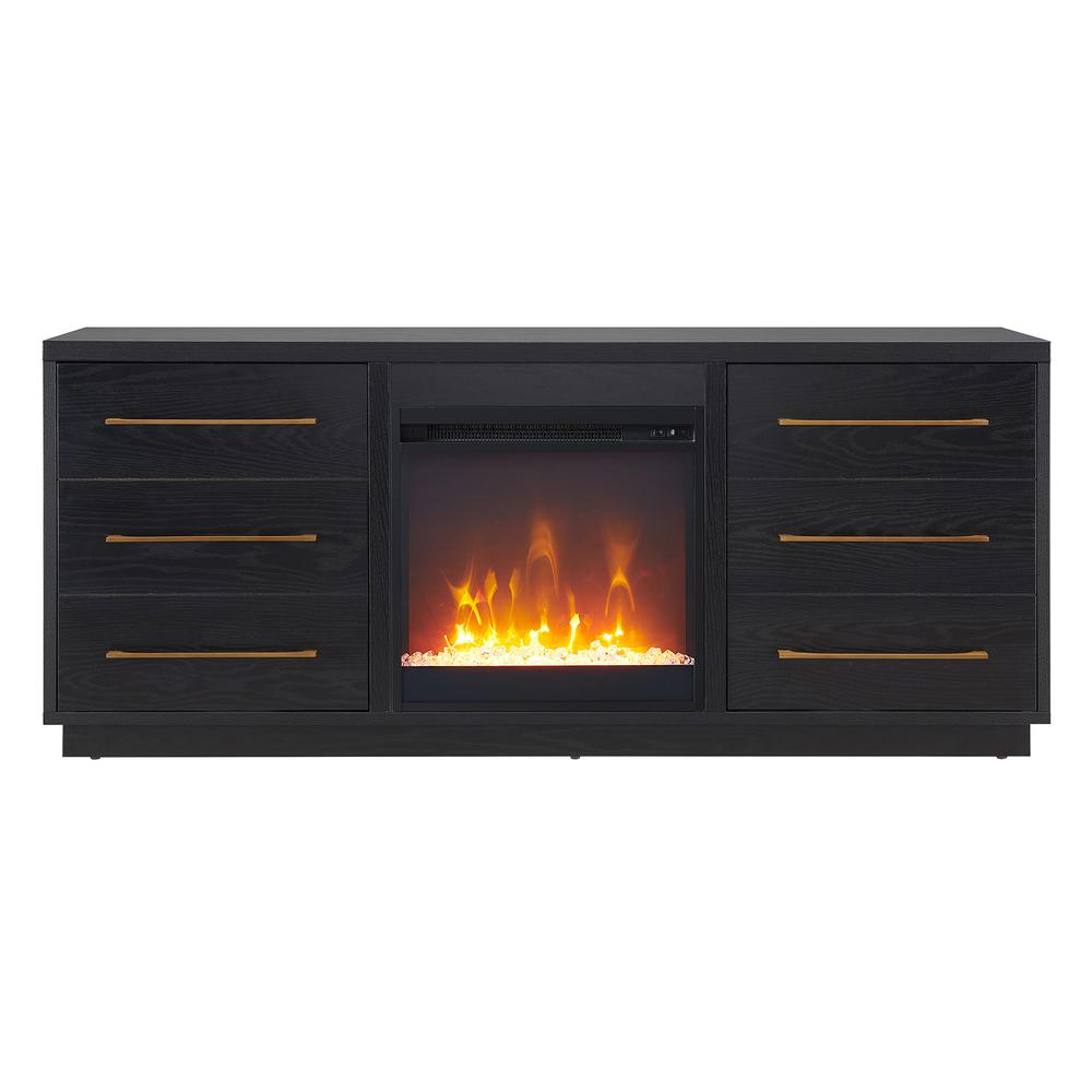 Greer Rectangular TV Stand with Crystal Fireplace for TV's up to 65" in Black Grain. Picture 3