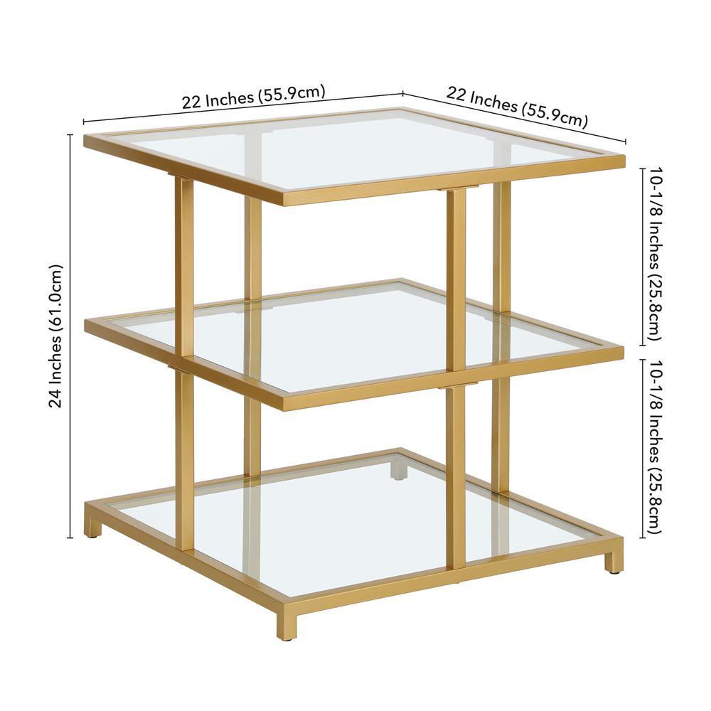 Greenwich 22" Wide Square Side Table in Brass. Picture 3