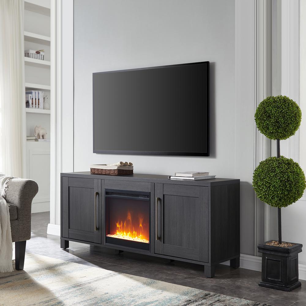 Chabot Rectangular TV Stand with Crystal Fireplace for TV's up to 65" in Charcoal Gray. Picture 2