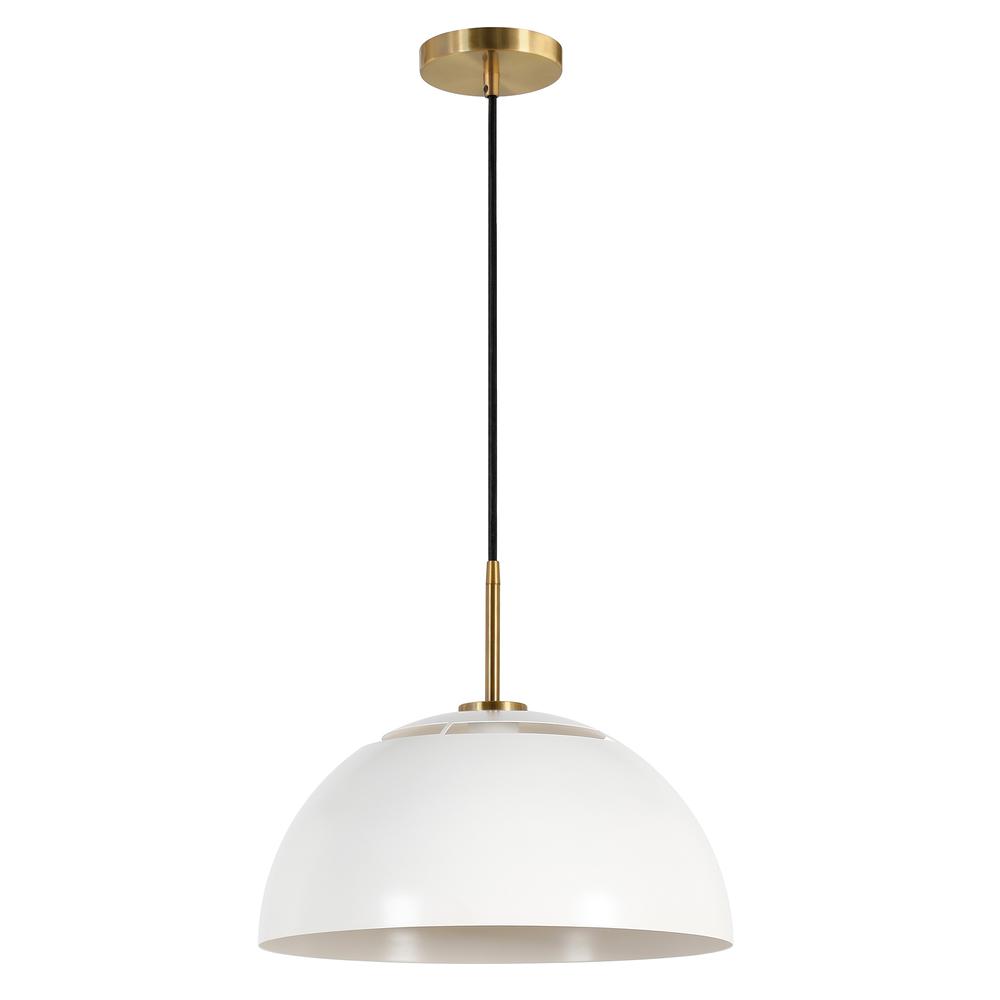 Jordyn 16" Wide Pendant with Metal Shade in White/Brushed Brass. Picture 1