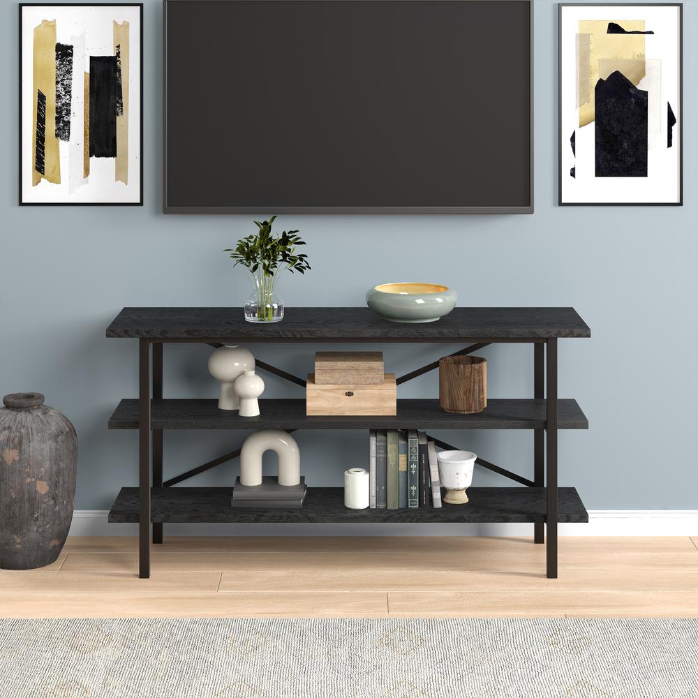 Holloway Rectangular TV Stand for TV's up to 65" in Black Grain. Picture 4
