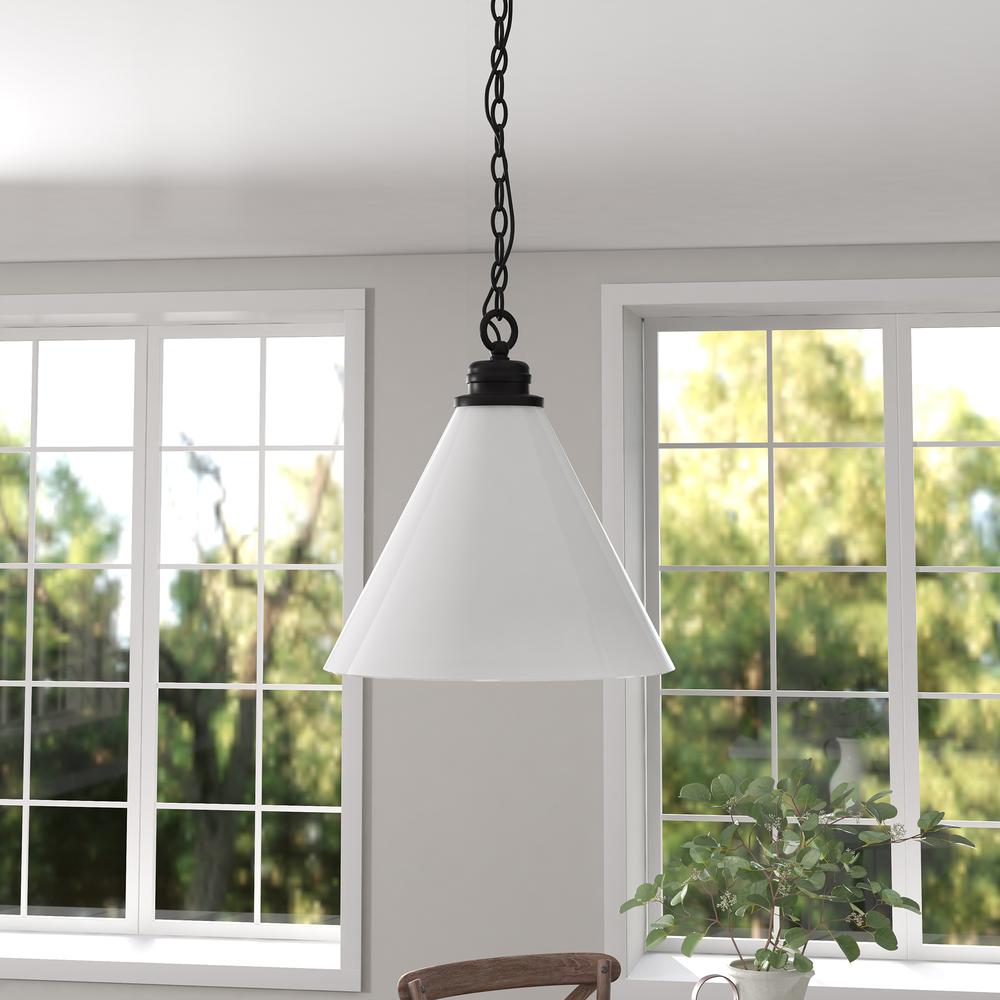 Canto 15.88" Wide Pendant with Glass Shade in Blackened Bronze/White Milk. Picture 2