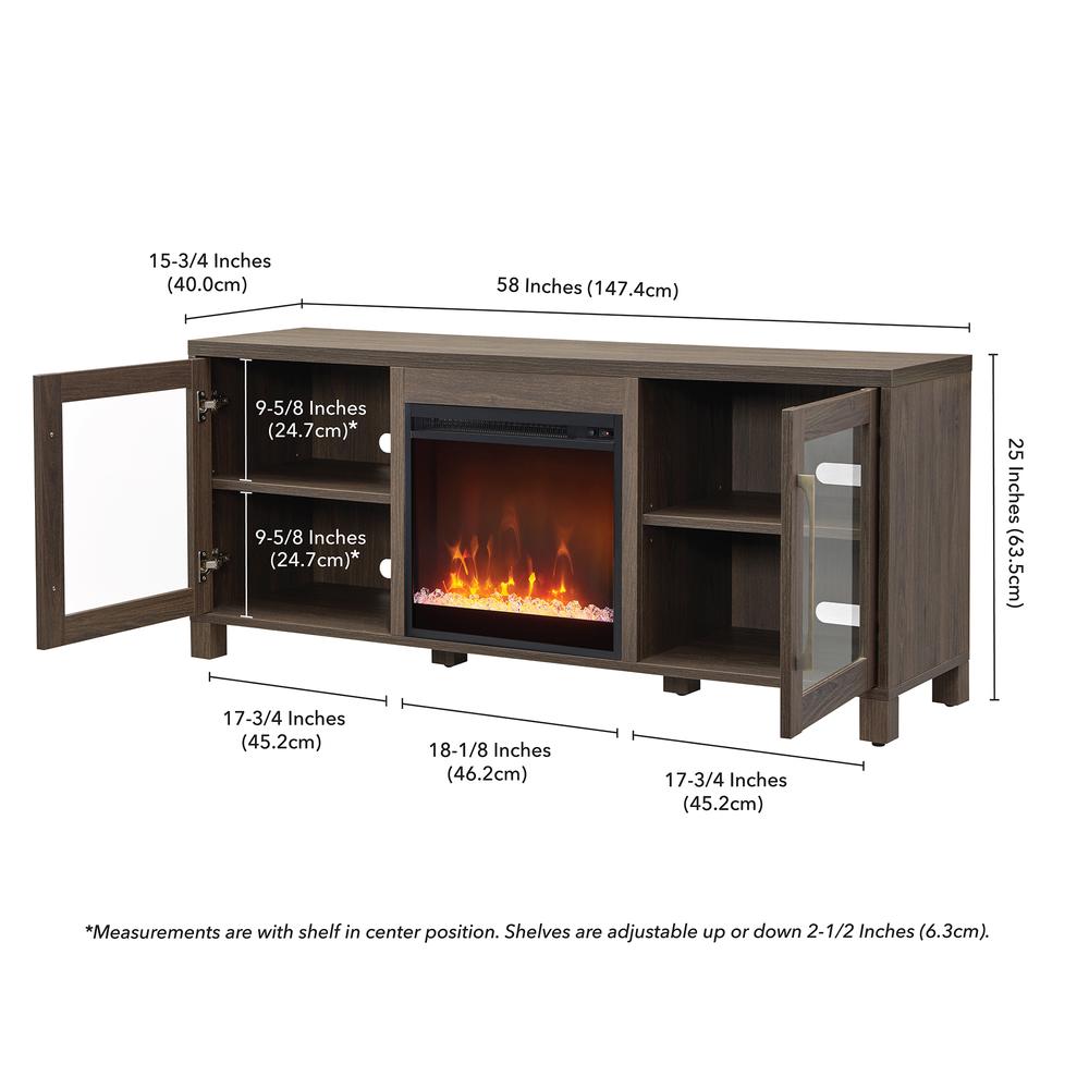 Quincy Rectangular TV Stand with Log Fireplace for TV's up to 65" in Alder Brown. Picture 5