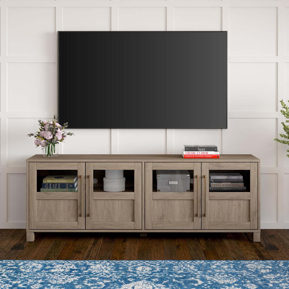 Holbrook Rectangular TV Stand for TV's up to 75" in Antiqued Gray Oak. Picture 8