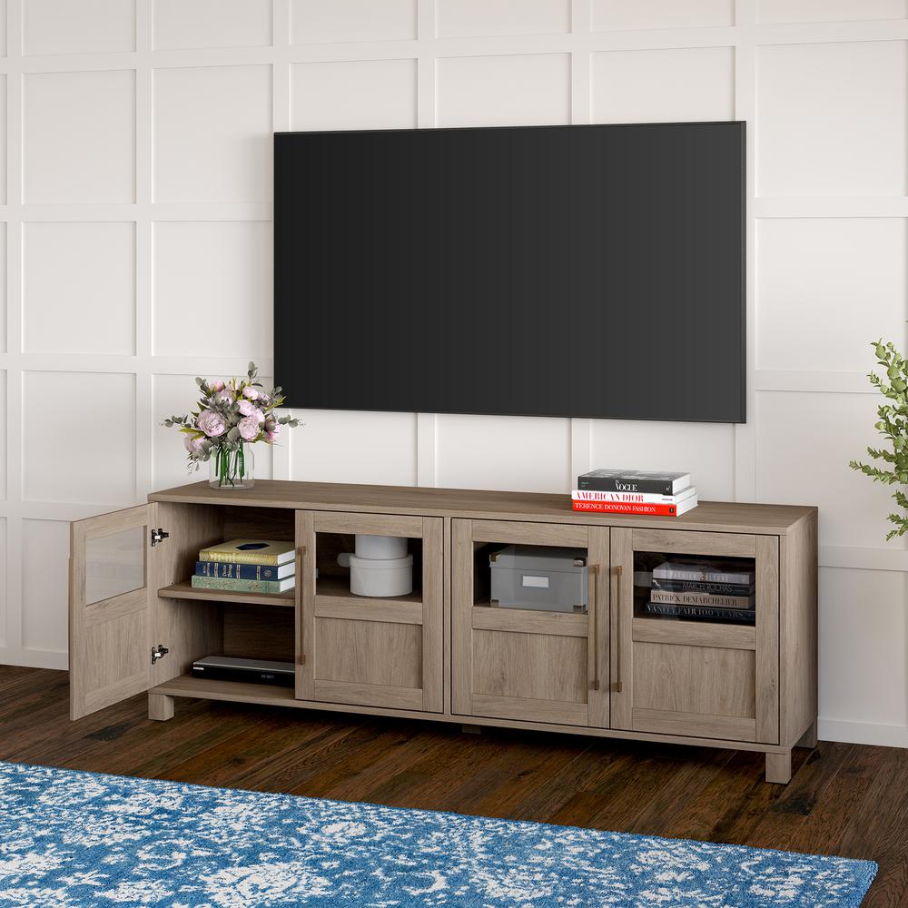 Holbrook Rectangular TV Stand for TV's up to 75" in Antiqued Gray Oak. Picture 10