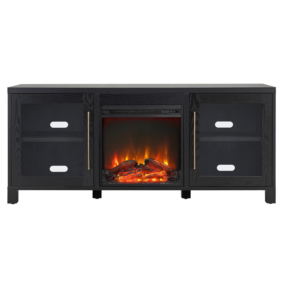 Quincy Rectangular TV Stand with Log Fireplace for TV's up to 65" in Black Grain. Picture 3