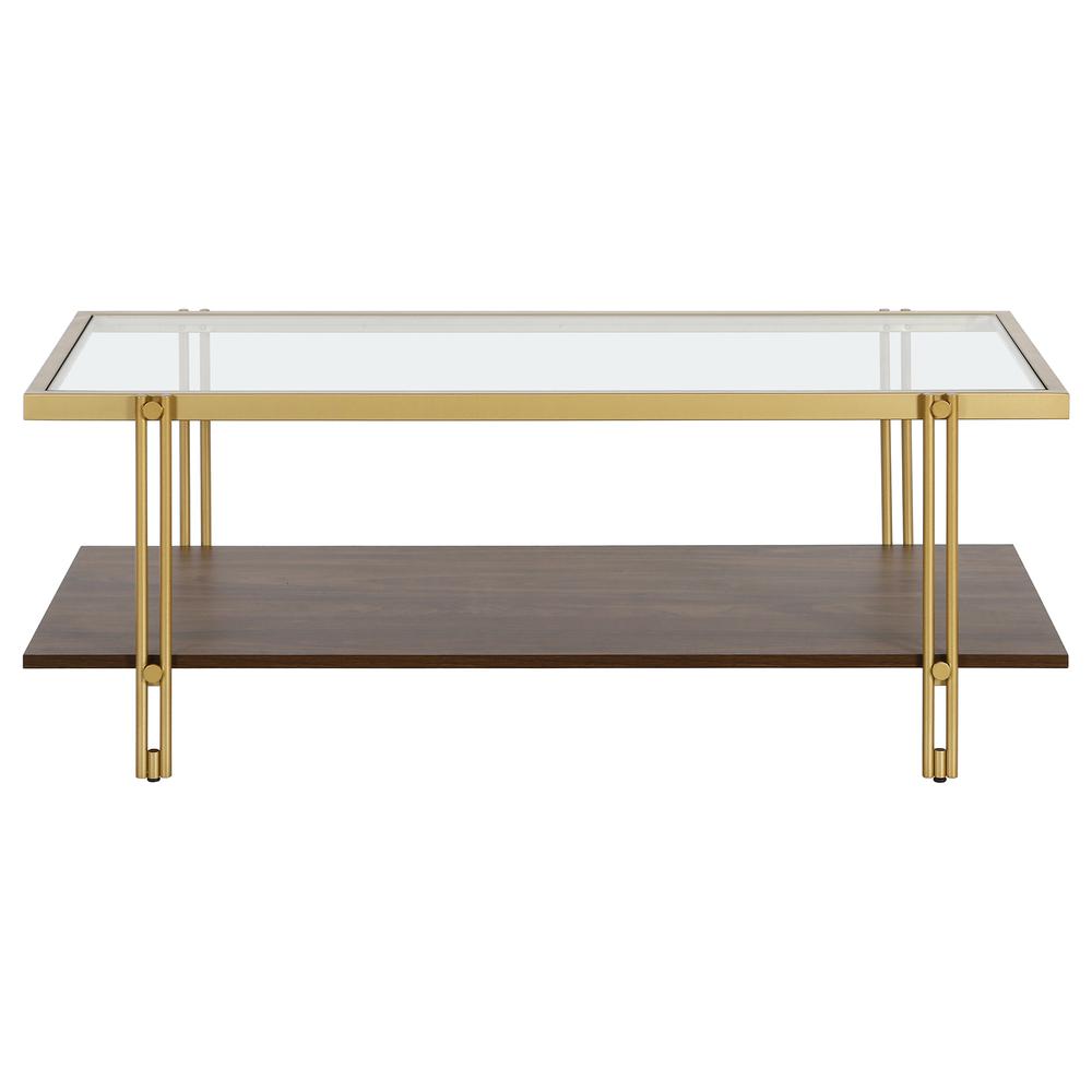 Inez 45'' Wide Rectangular Coffee Table with MDF Shelf in Brass/Walnut. Picture 3