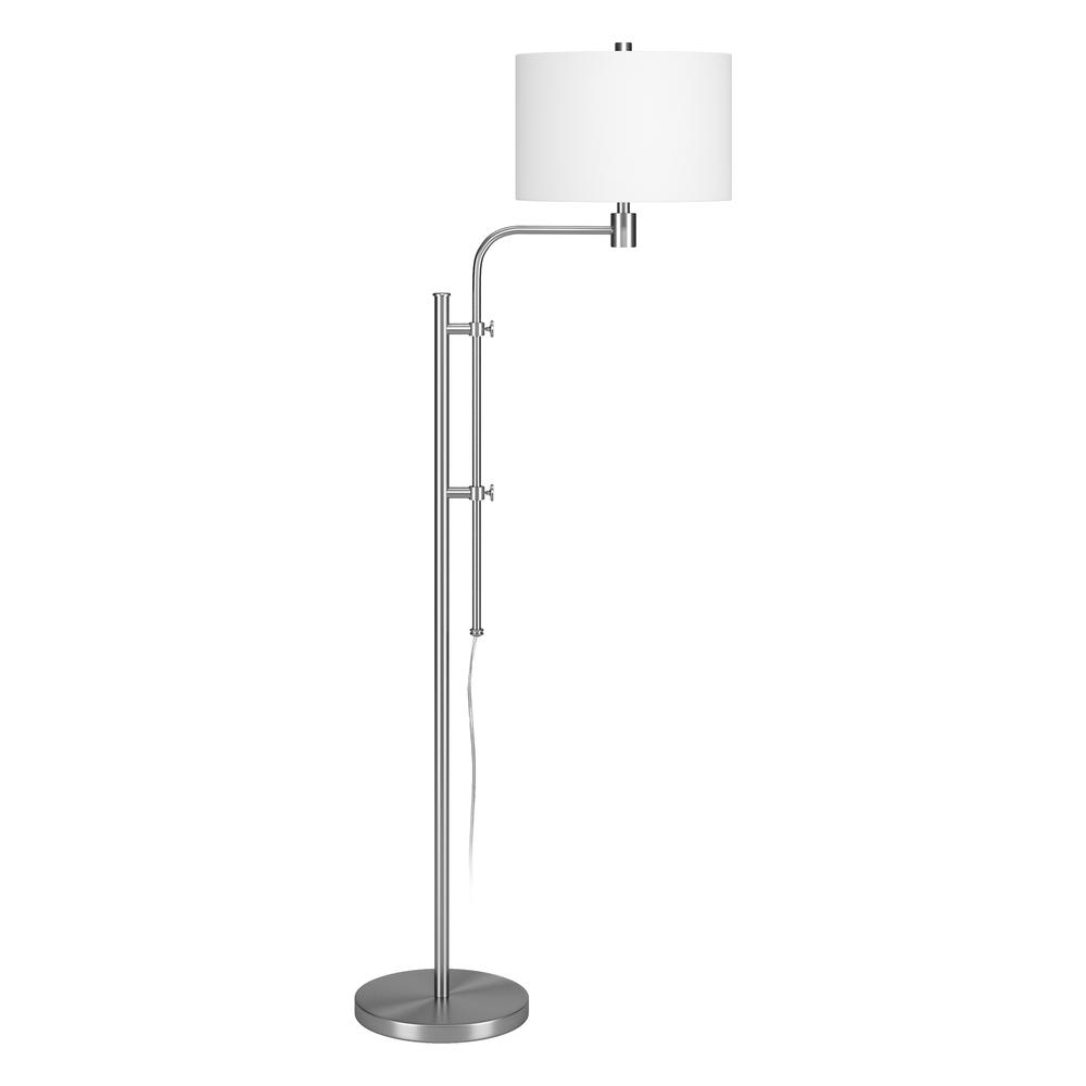 Polly Height-Adjustable Floor Lamp with Fabric Shade in Brushed Nickel/White. Picture 1