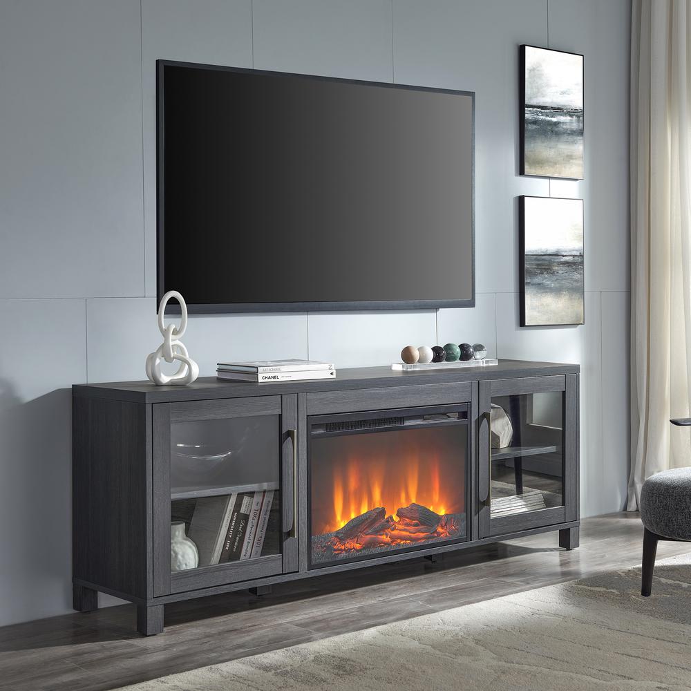 Quincy Rectangular TV Stand with 26 Log Fireplace for TV's up to 80" in Charcoal Gray. Picture 2