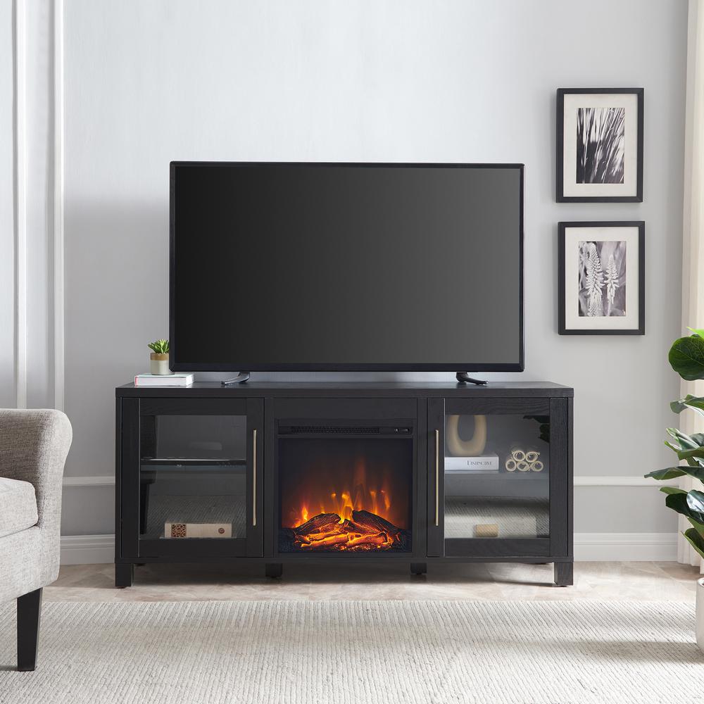 Quincy Rectangular TV Stand with Log Fireplace for TV's up to 65" in Black Grain. Picture 4