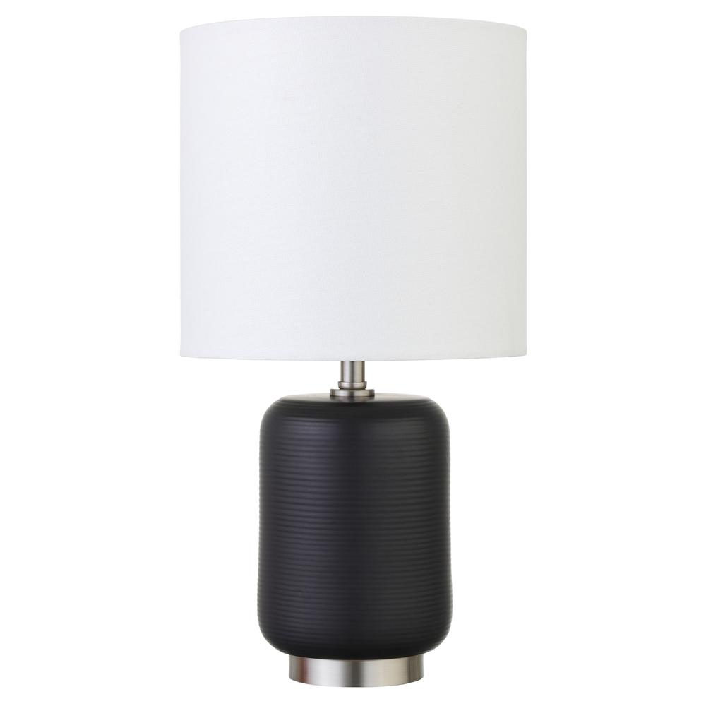 Lambert 15" Tall Ceramic Mini Lamp with Fabric Shade in Matte Black/Brushed Nickel/White. The main picture.