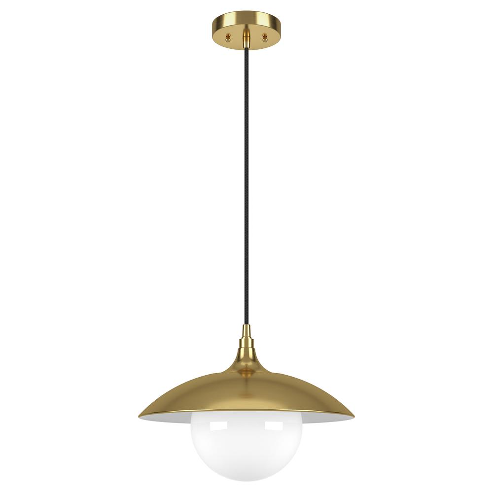 Alvia 14.5" Wide Pendant with Metal/Glass Shade in Brass/White. Picture 1