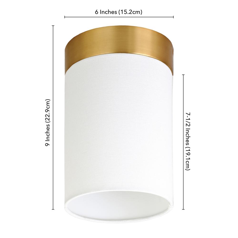 Piper 6" Flush Mount with Fabric Shade Brushed Brass/White. Picture 5