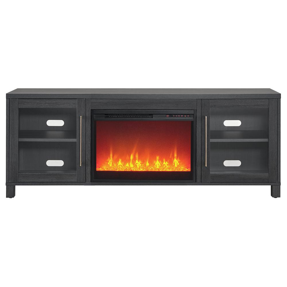 Quincy Rectangular TV Stand with 26" Crystal Fireplace for TV's up to 80" in Charcoal Gray. Picture 3
