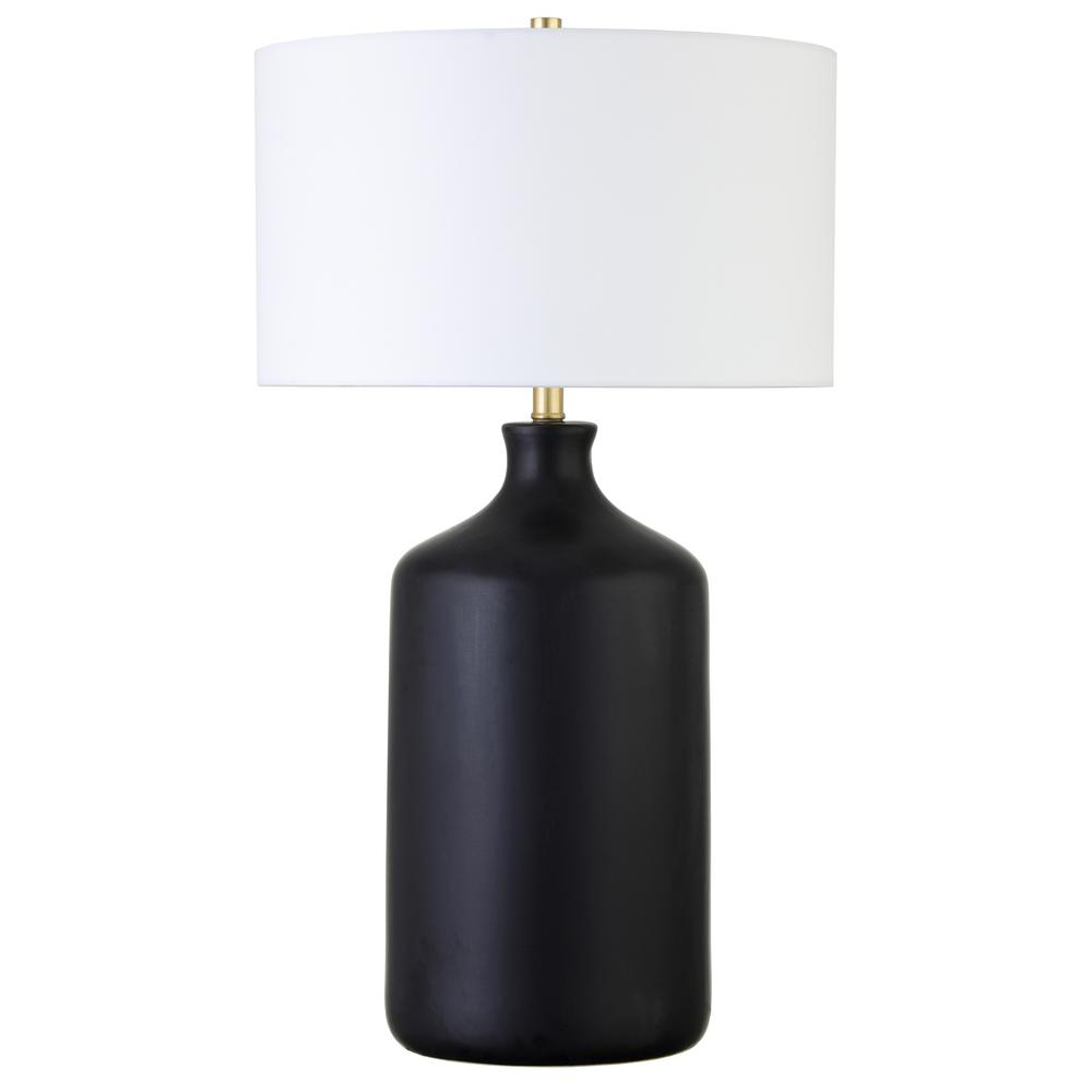 Sloane 29" Tall Ceramic Table Lamp with Fabric Shade in Matte Black/White. Picture 1
