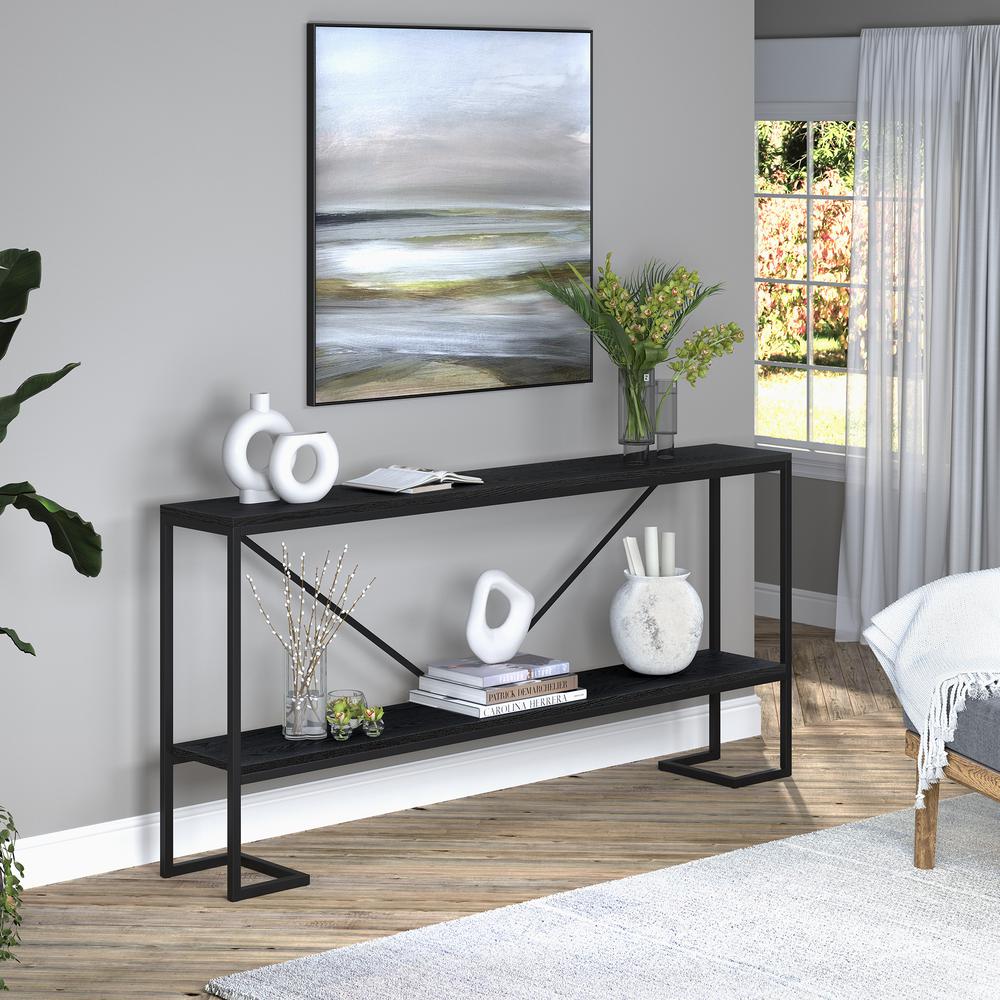 Phoebe 64" Wide Rectangular Console Table in Blackened Bronze/Black Grain. Picture 2