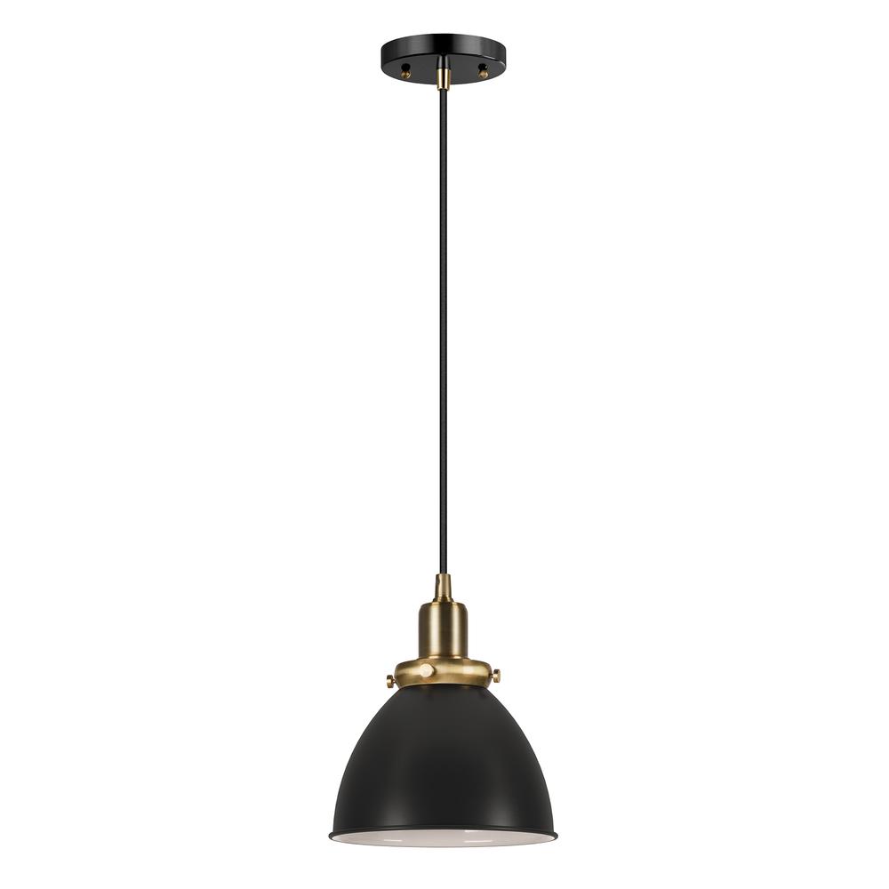 Madison 8" Wide Pendant with Metal Shade in Black/Brass/Black. Picture 1