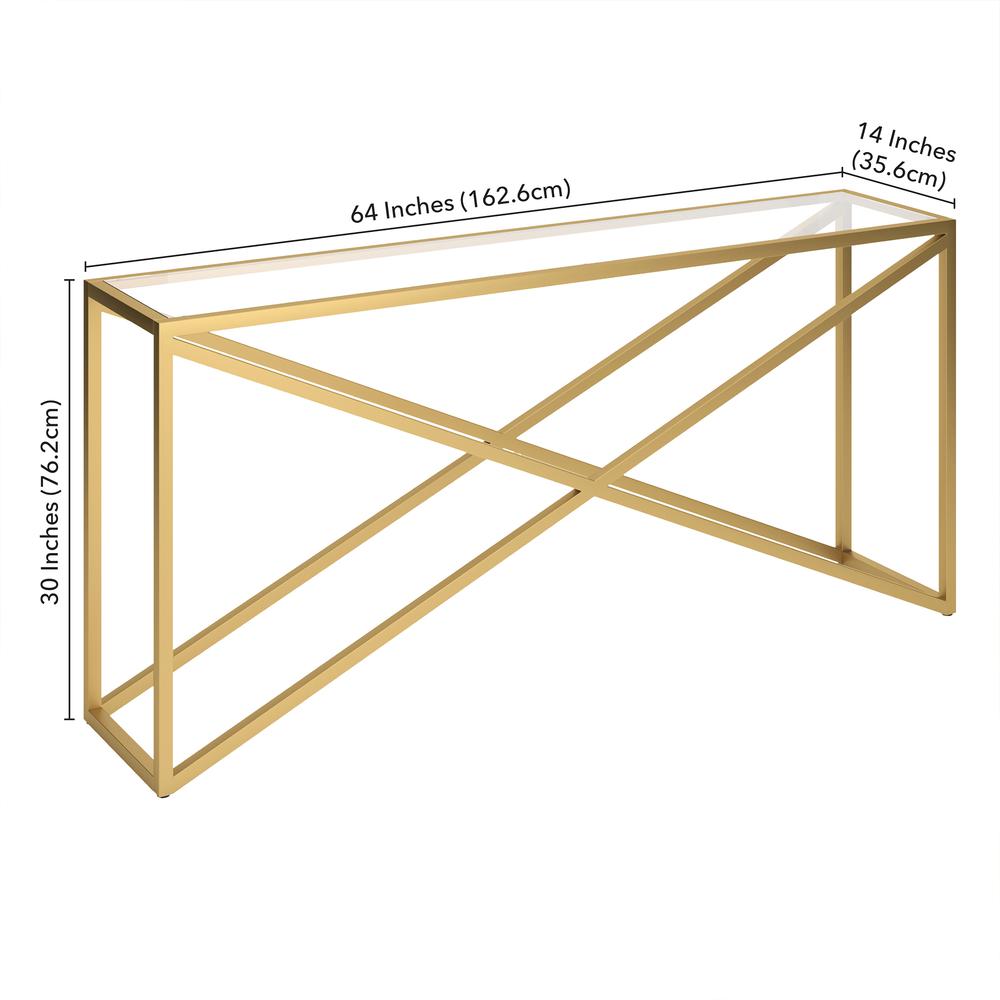 Calix 64'' Wide Rectangular Console Table in Brass. Picture 5