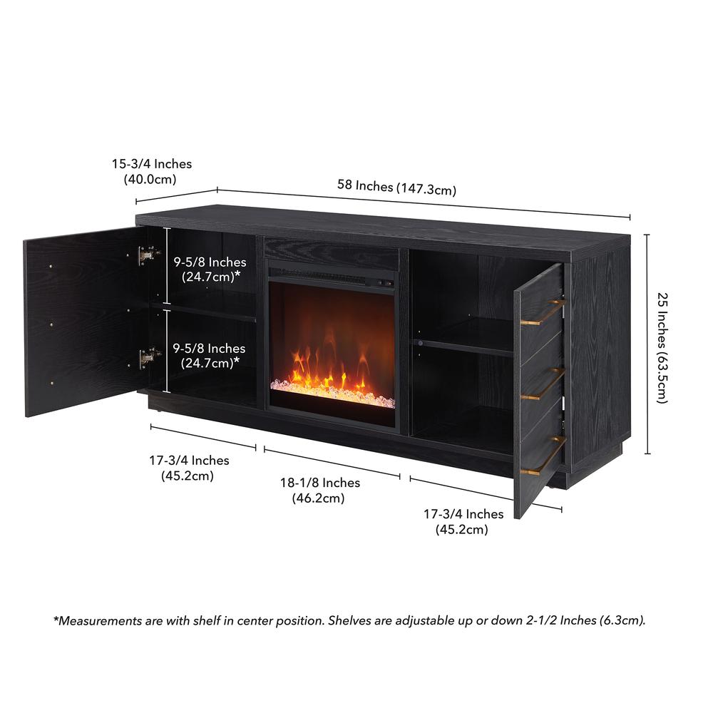 Greer Rectangular TV Stand with Crystal Fireplace for TV's up to 65" in Black Grain. Picture 5