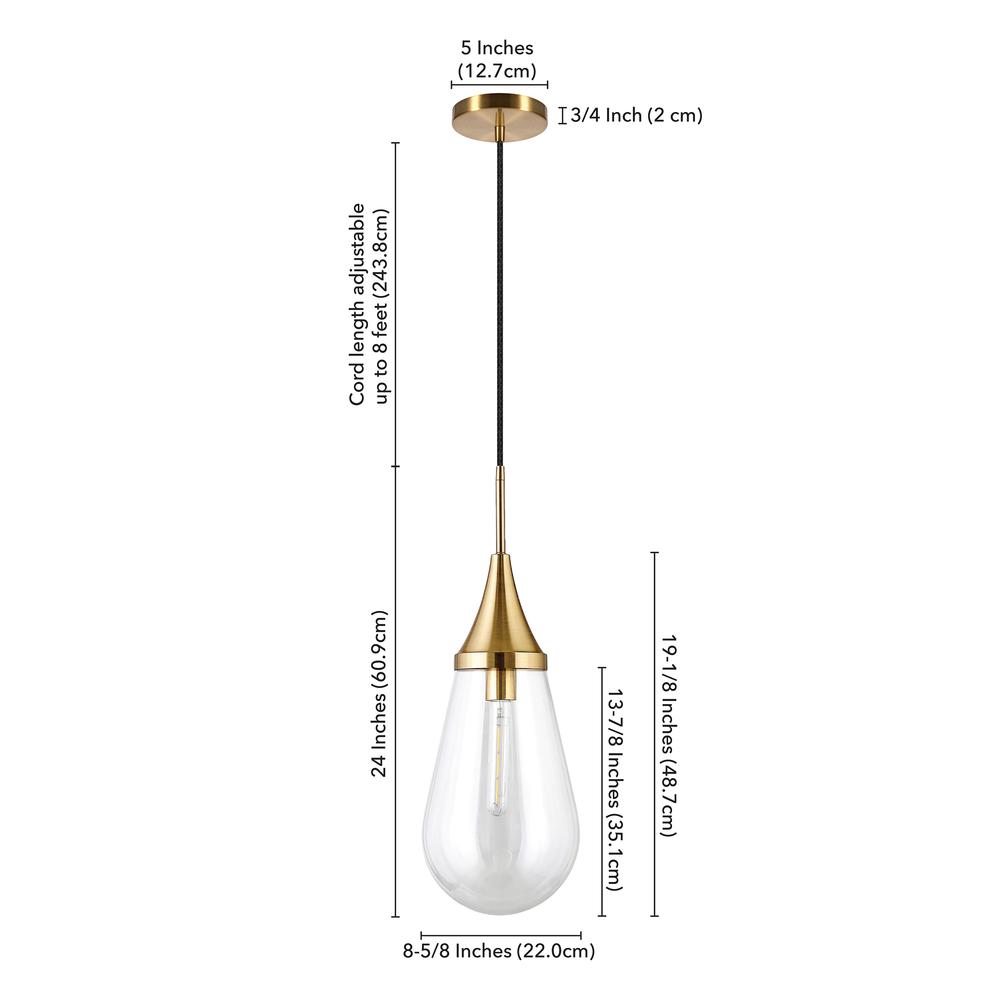 Ambrose 8.63" Wide Pendant with Glass Shade in Brass/Clear. Picture 5