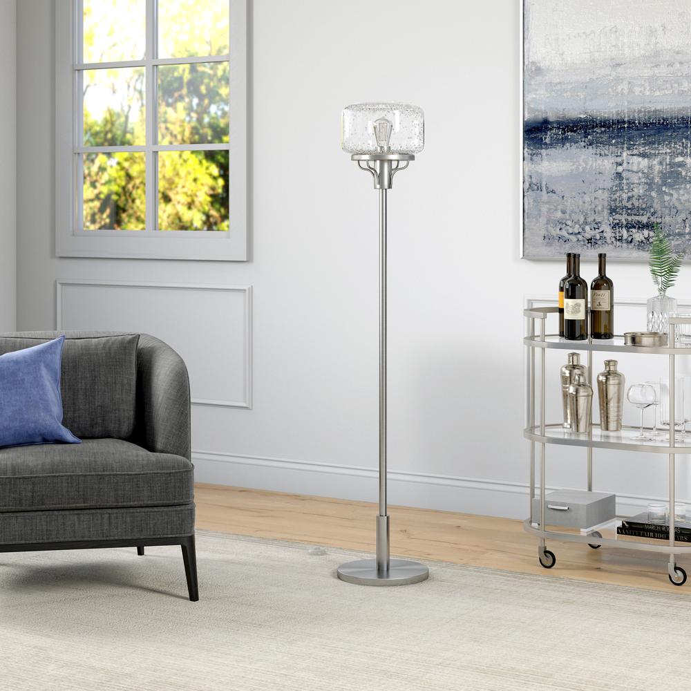 Tatum Globe & Stem Floor Lamp with Glass Shade in Brushed Nickel/Seeded. Picture 2