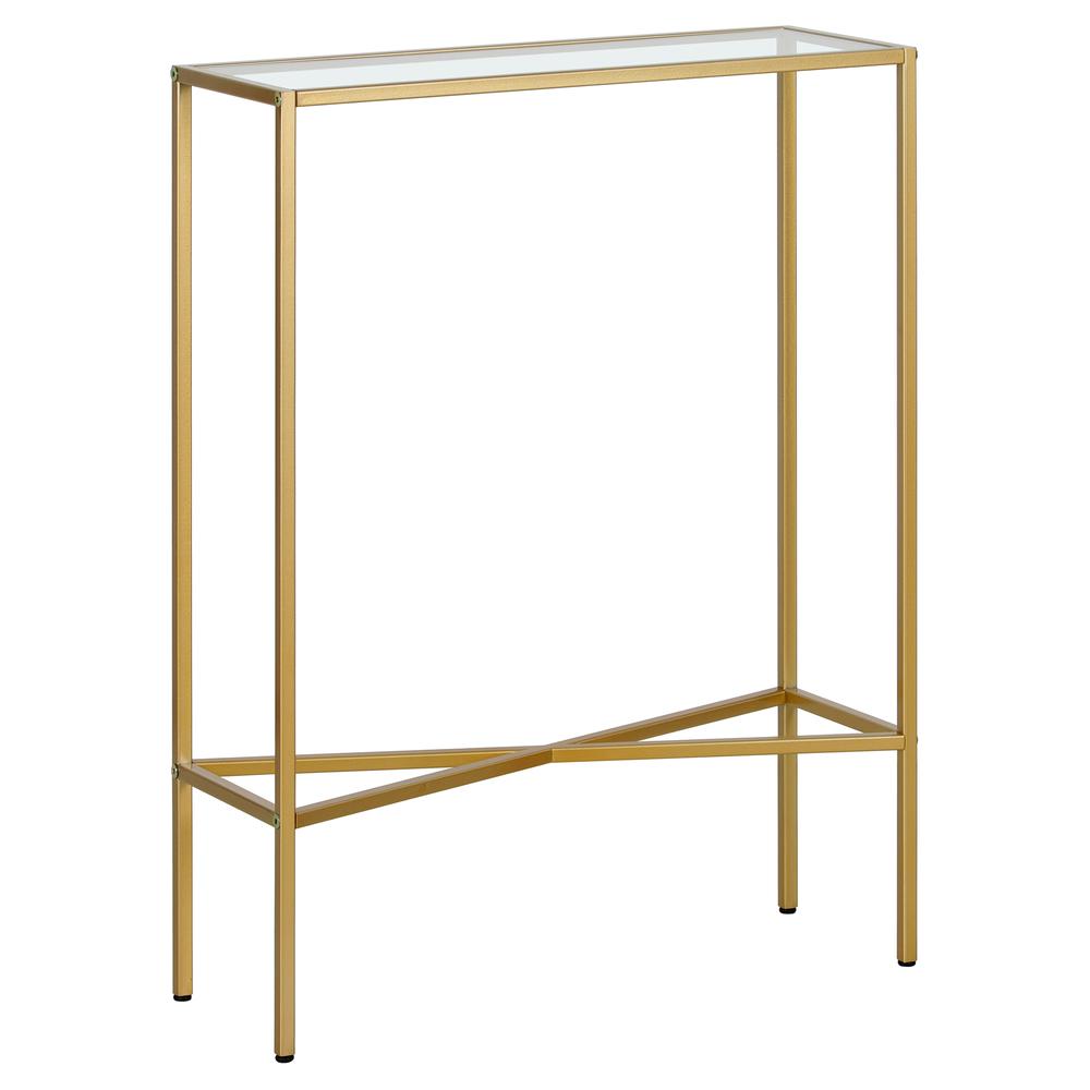 Henley 22'' Wide Rectangular Console Table with Glass Top in Brass. Picture 1