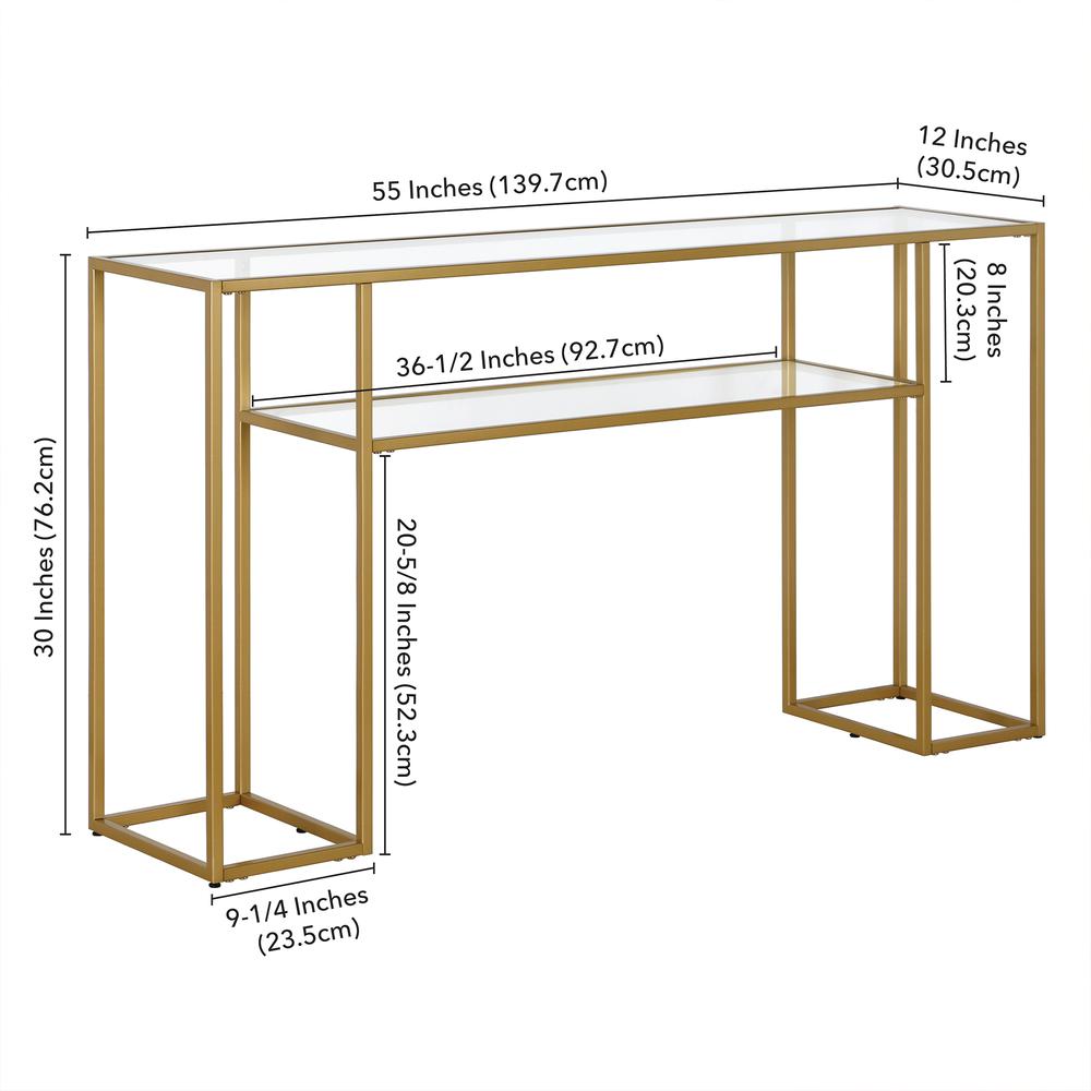 Marilyn 55" Wide Rectangular Console Table in Brass. Picture 5