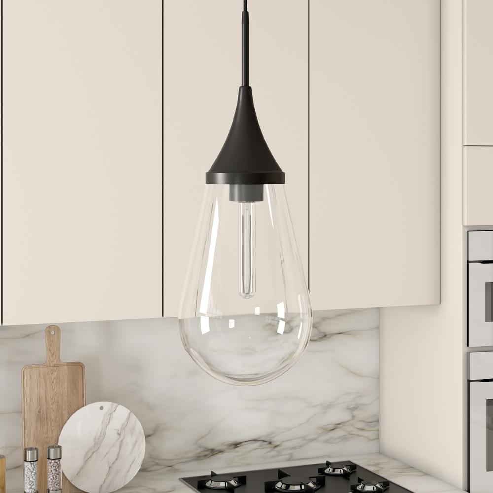 Ambrose 8.63" Wide Pendant with Glass Shade in Blackened Bronze/Clear. Picture 2