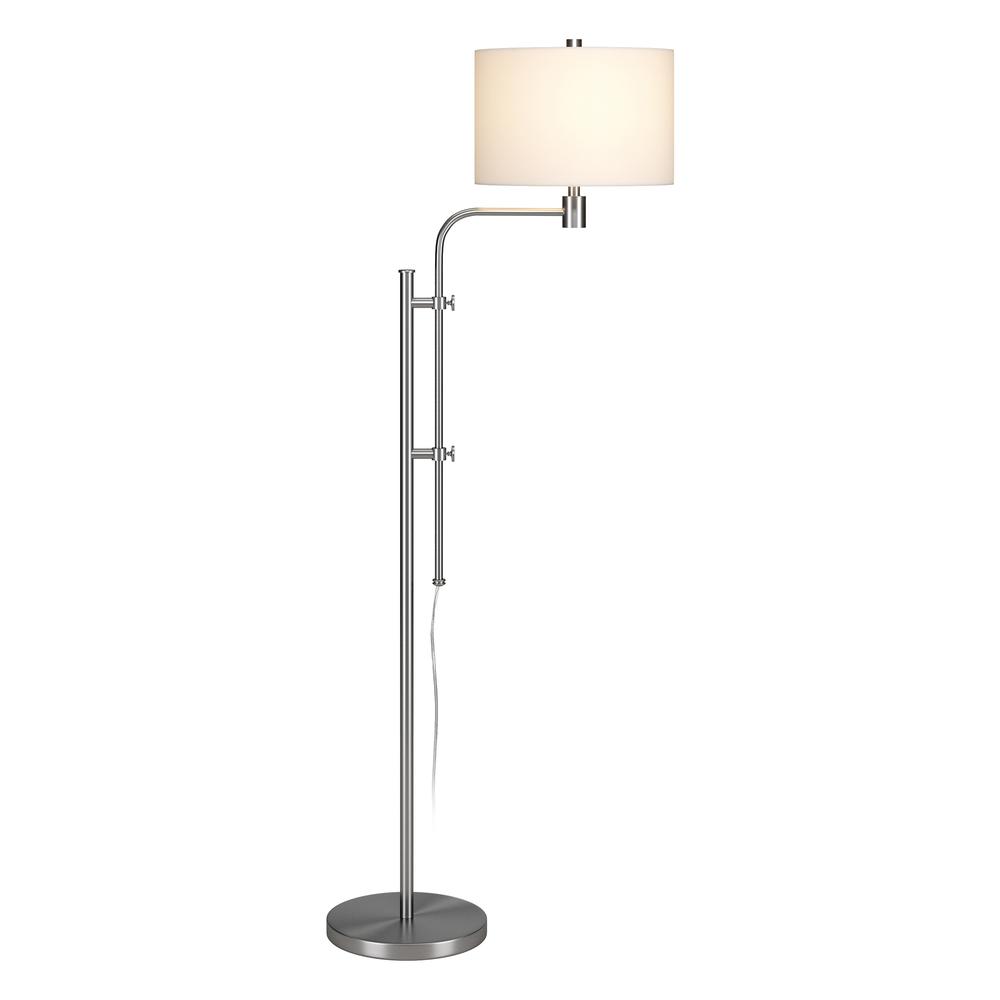 Polly Height-Adjustable Floor Lamp with Fabric Shade in Brushed Nickel/White. Picture 3