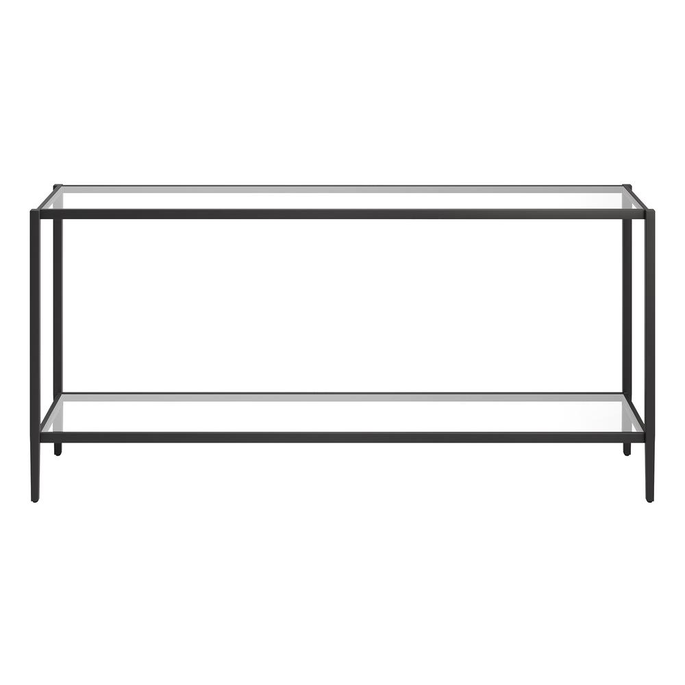 Hera 64'' Wide Rectangular Console Table with Glass Shelf in Blackened Bronze. Picture 3