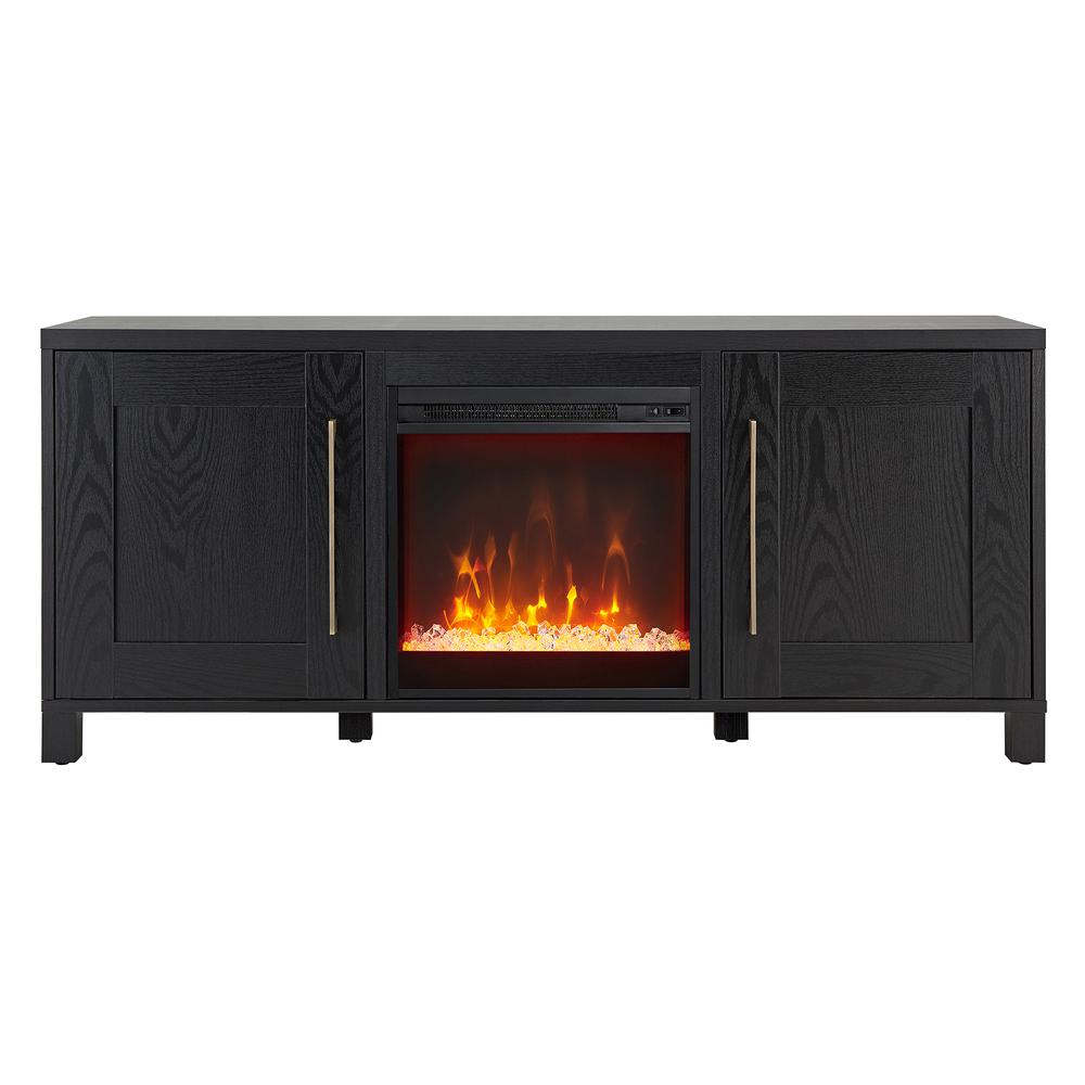 Chabot Rectangular TV Stand with Crystal Fireplace for TV's up to 65" in Black Grain. Picture 3