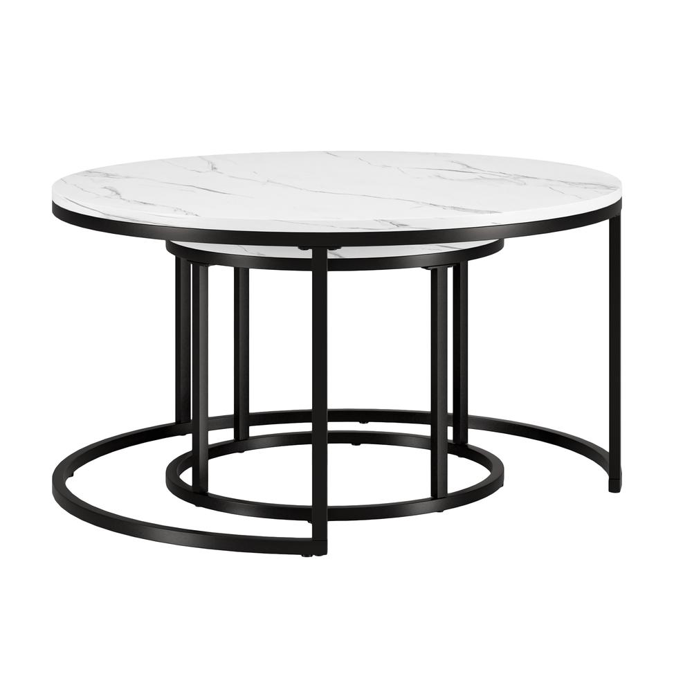 Watson Round Nested Coffee Table with Faux Marble Top in Blackened Bronze. Picture 2