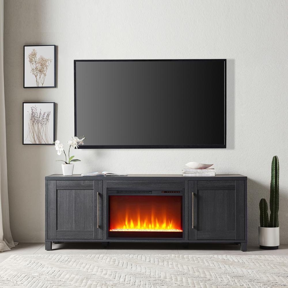 Chabot Rectangular TV Stand with 26" Crystal Fireplace for TV's up to 80" in Charcoal Gray. Picture 4