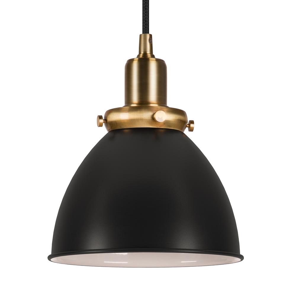 Madison 8" Wide Pendant with Metal Shade in Black/Brass/Black. Picture 3